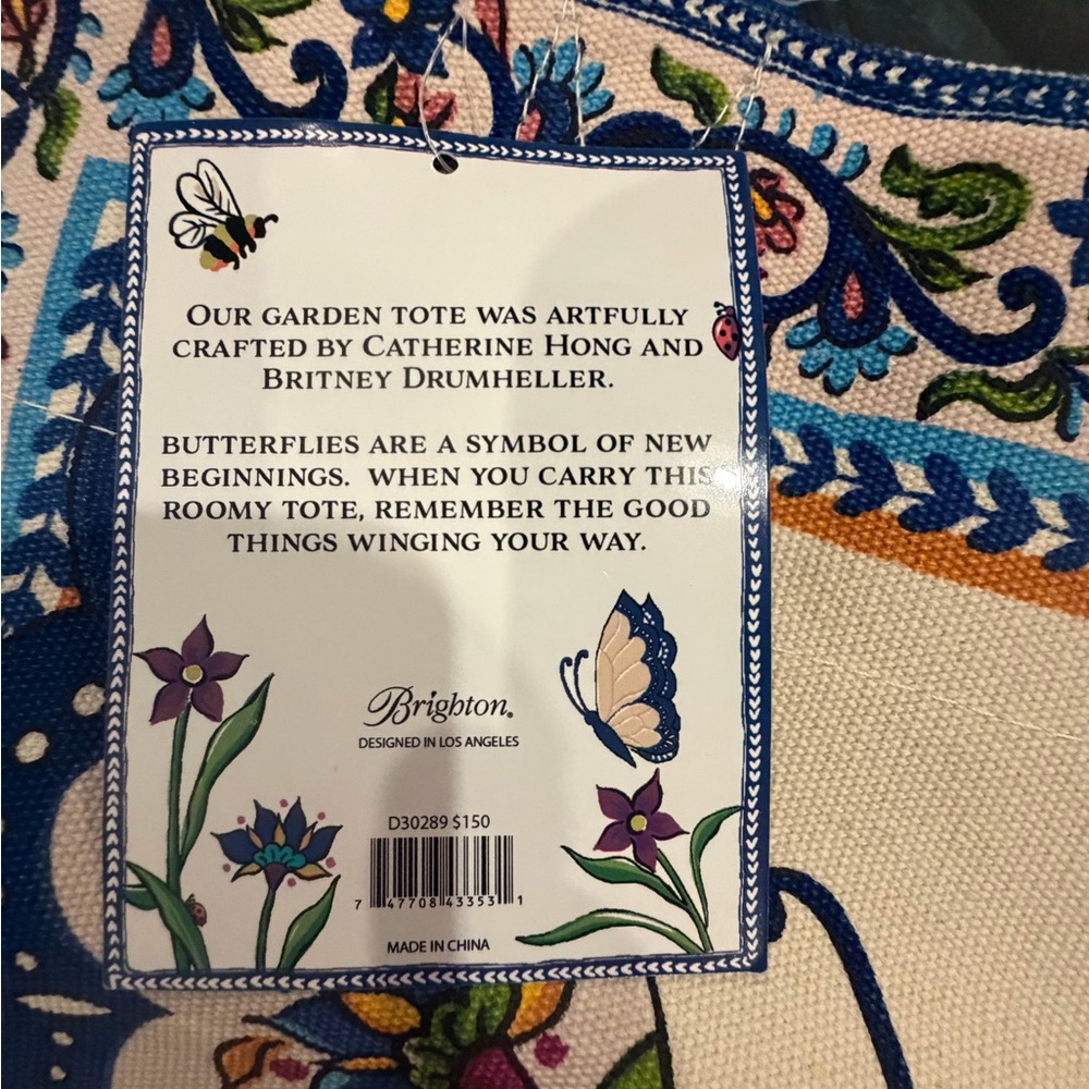 Brighton Butterfly Garden Tote - Blue and Cream - Picture 6 of 6